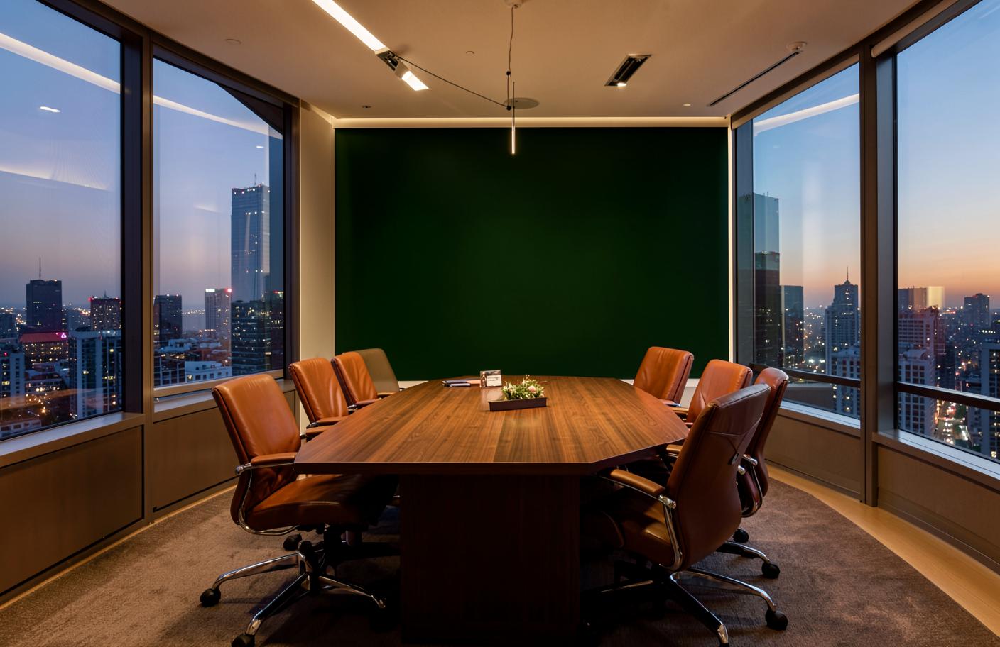 Two people talking in a boardroom